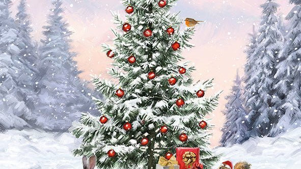 Mesa navideña con servilletas con motivo de árbol de Navidad - Pino & Jacaranda