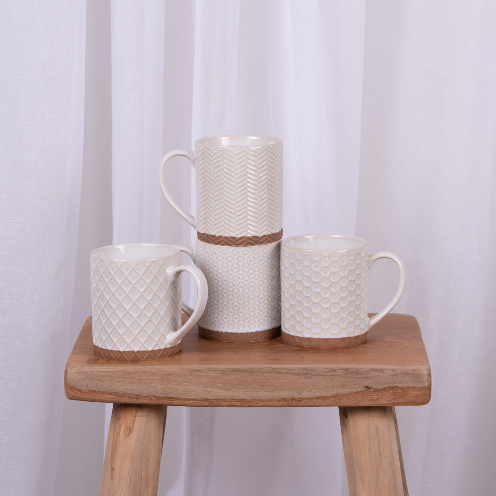 Set de 4 Tazas Blanco Relieve