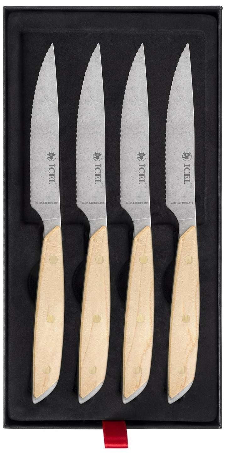 Set de 4 cuchillos chuleteros Icel ST03000 con mango de arce