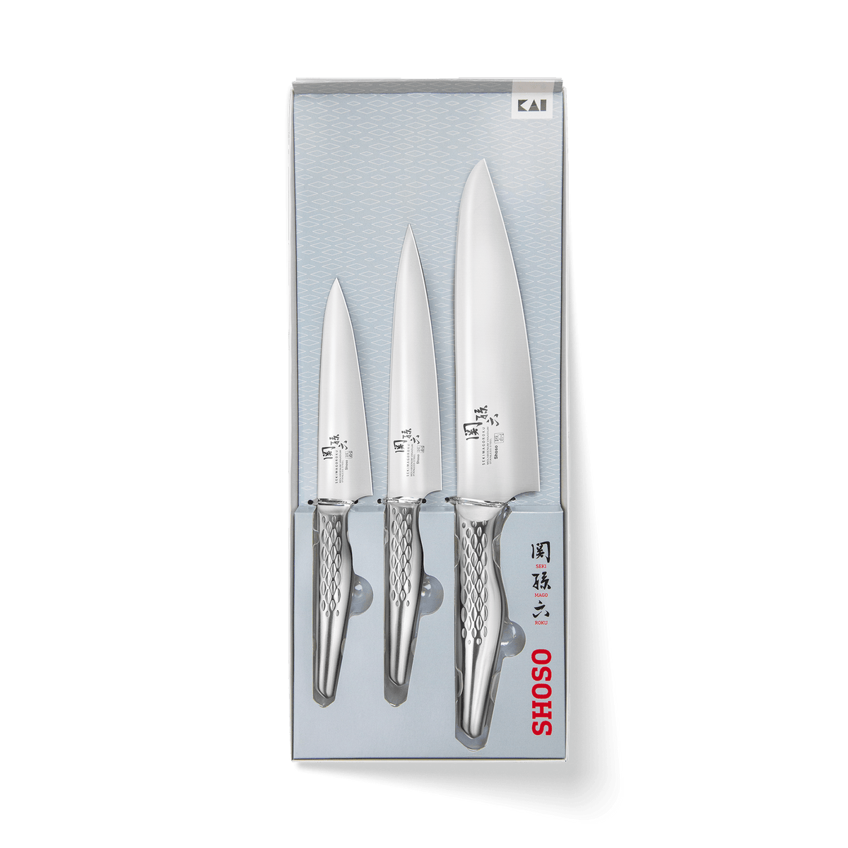 Set de 3 cuchillos Kai Seki Magoroku Shoso con cuchillo de chef