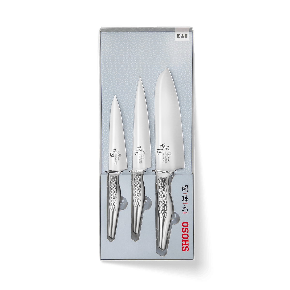 Set de 3 cuchillos Kai Seki Magoroku Shoso con santoku