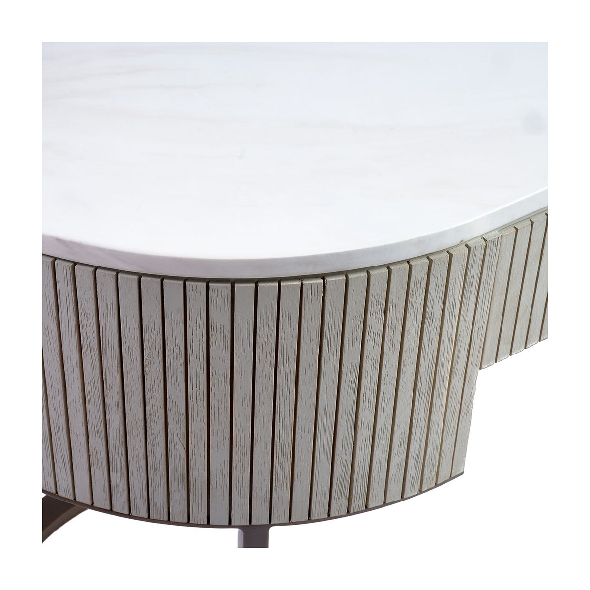 Consola ovalada blanco grisáceo, piedra y metal negro Swieqi