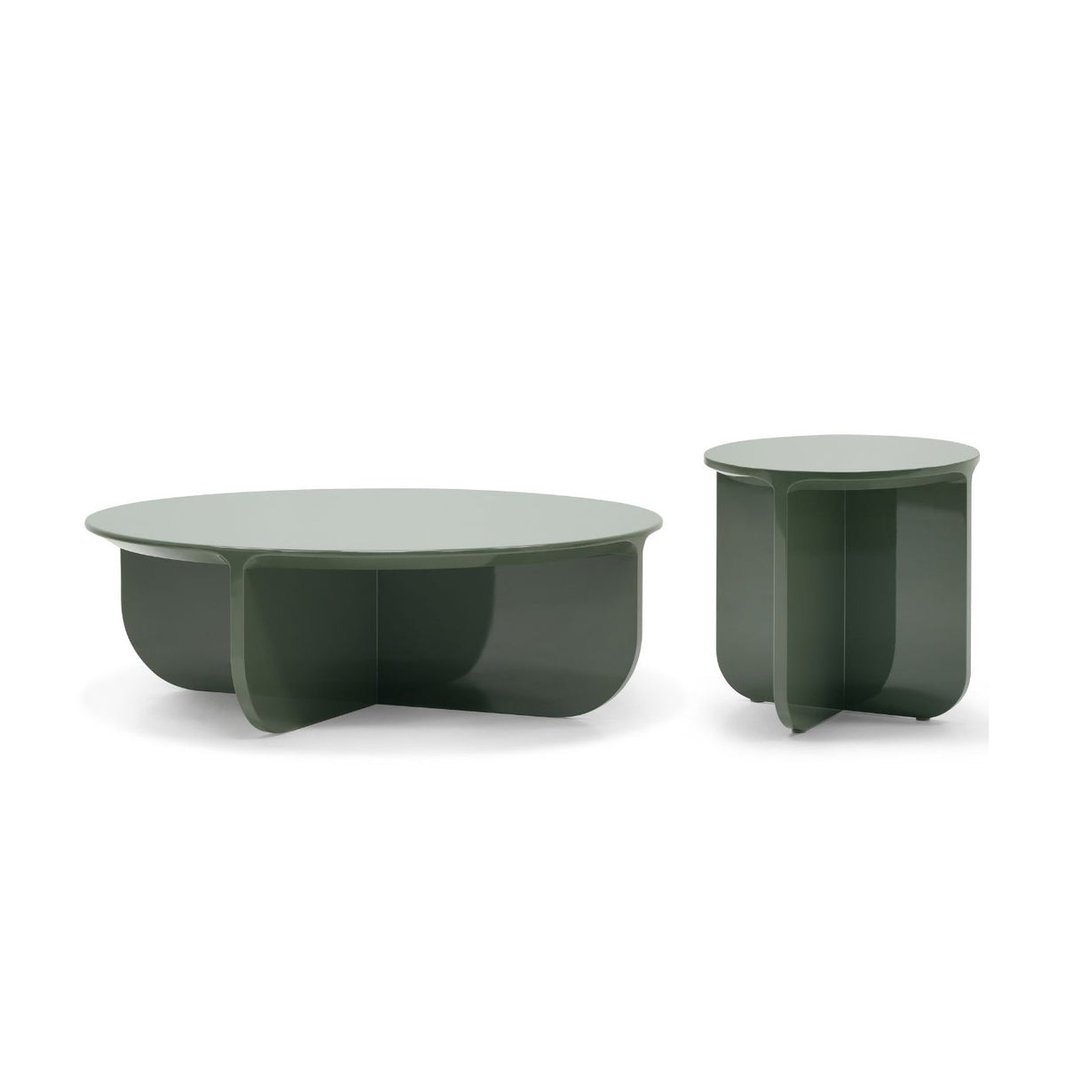 Mesa de centro redonda verde oliva alto brillo Lumbarda