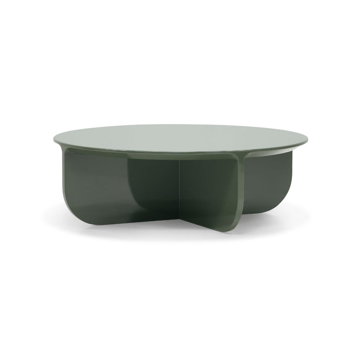 Mesa de centro redonda verde oliva alto brillo Lumbarda