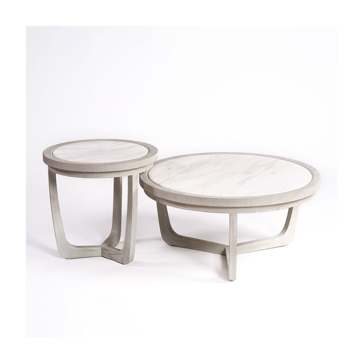 Mesa de centro redonda mediana de roble blanco y piedra Idanha