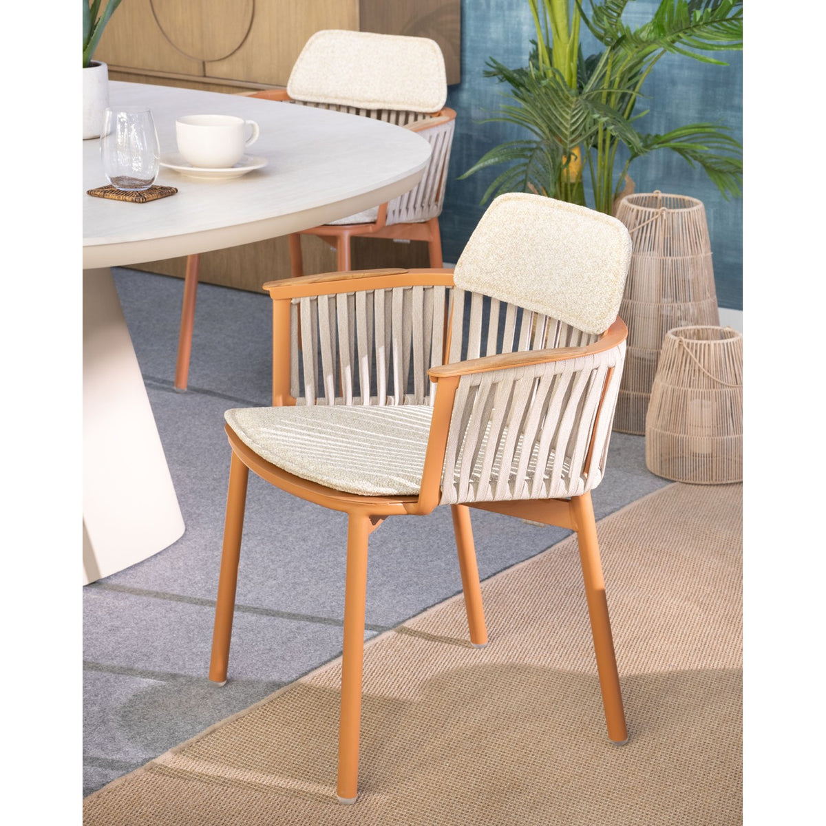 Sillón de comedor de exterior arenisca y cuerda arena Fgura