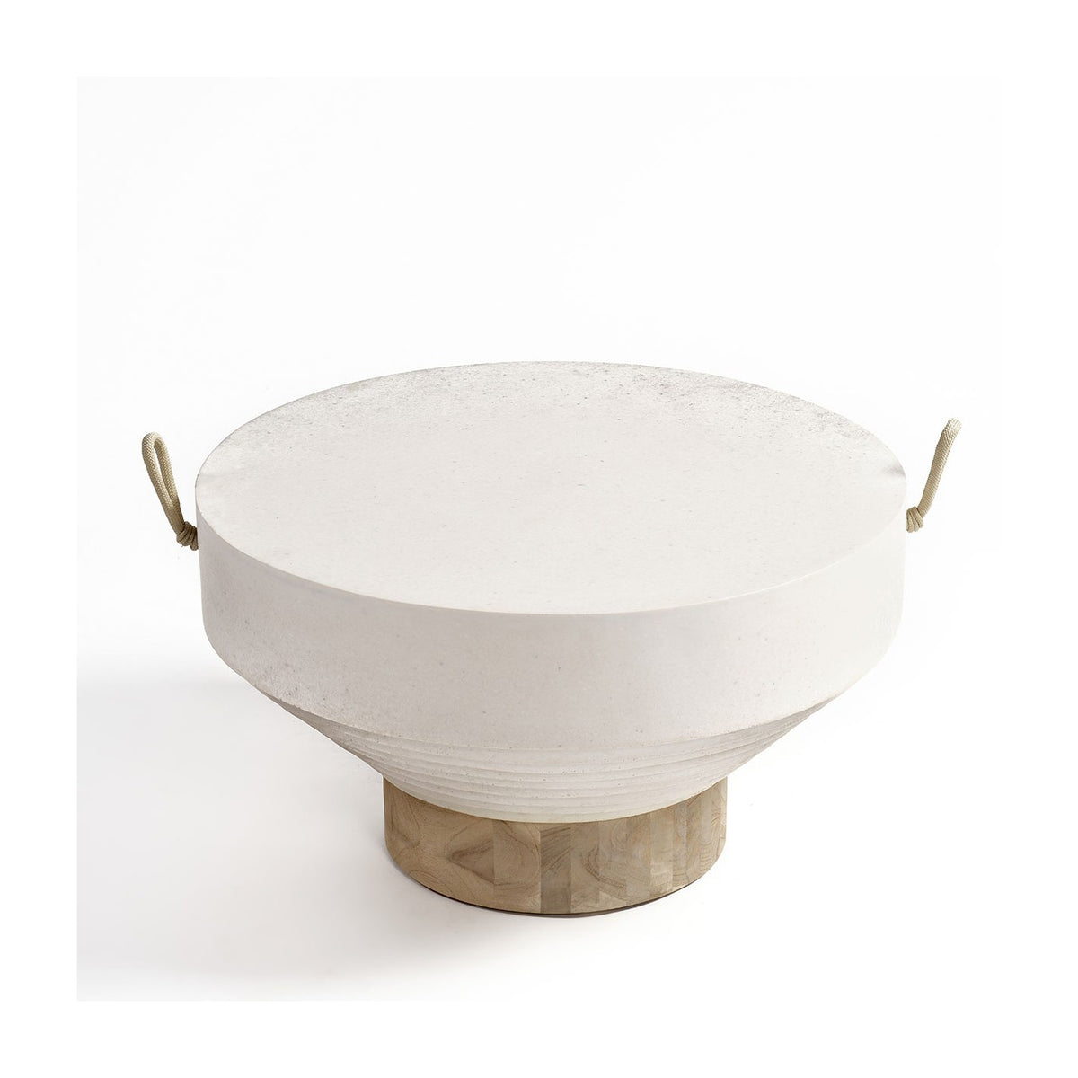 Mesa de centro redonda de cemento blanco y teca 60 Anacapri