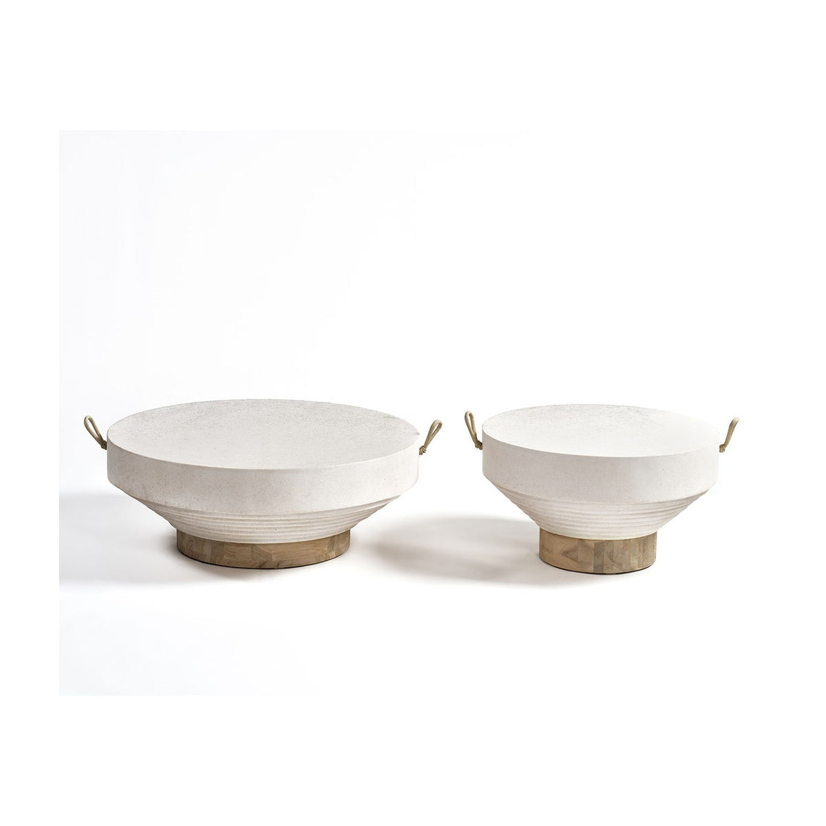 Mesa de centro redonda de cemento blanco y teca 60 Anacapri