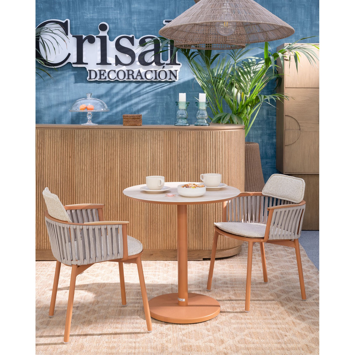 Mesa de comedor redonda arenisca y cerámica travertino Ouarzazate