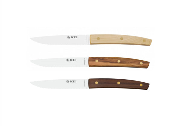 Set de 4 cuchillos chuleteros Icel ST06000 dentados con mango de arce