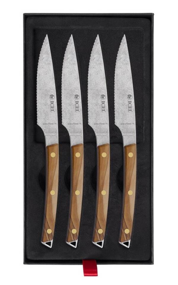 Set de 4 cuchillos chuleteros Icel ST03000 con mango de olivo