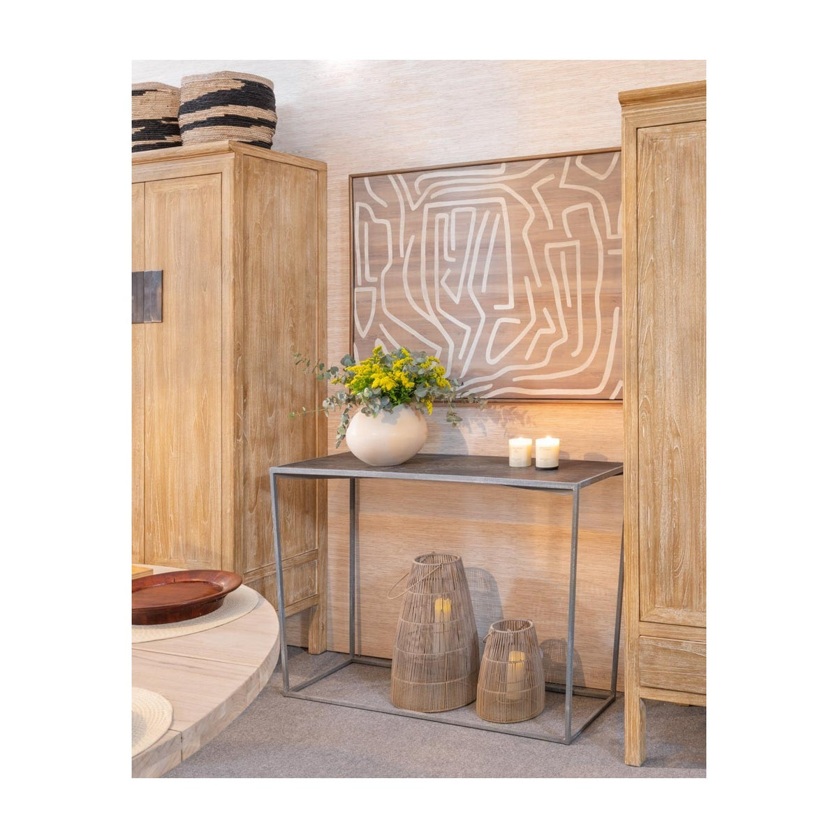 Consola de madera grisácea y metal gris Portofino