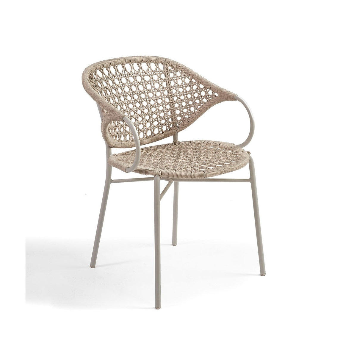 Sillón de comedor de cuerda lino y metal Atlantis
