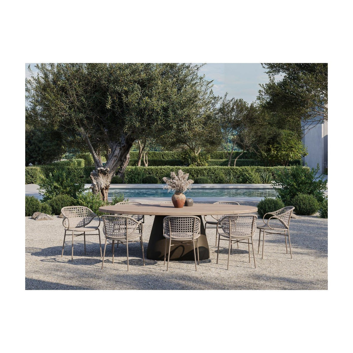 Sillón de comedor de cuerda lino y metal Atlantis