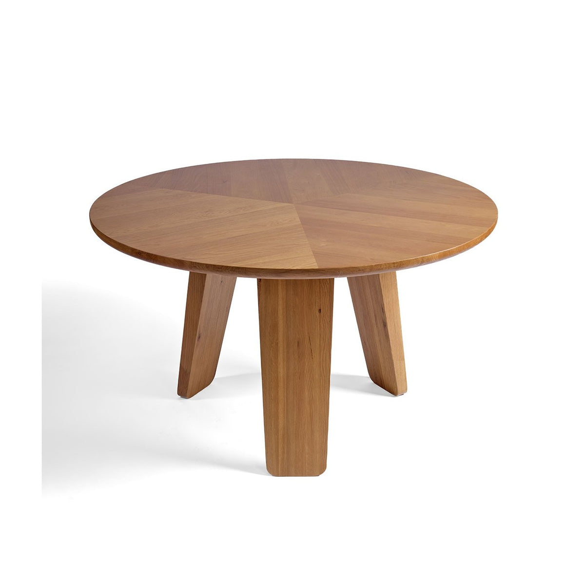 Mesa de comedor redonda de roble claro con tres patas Favignana
