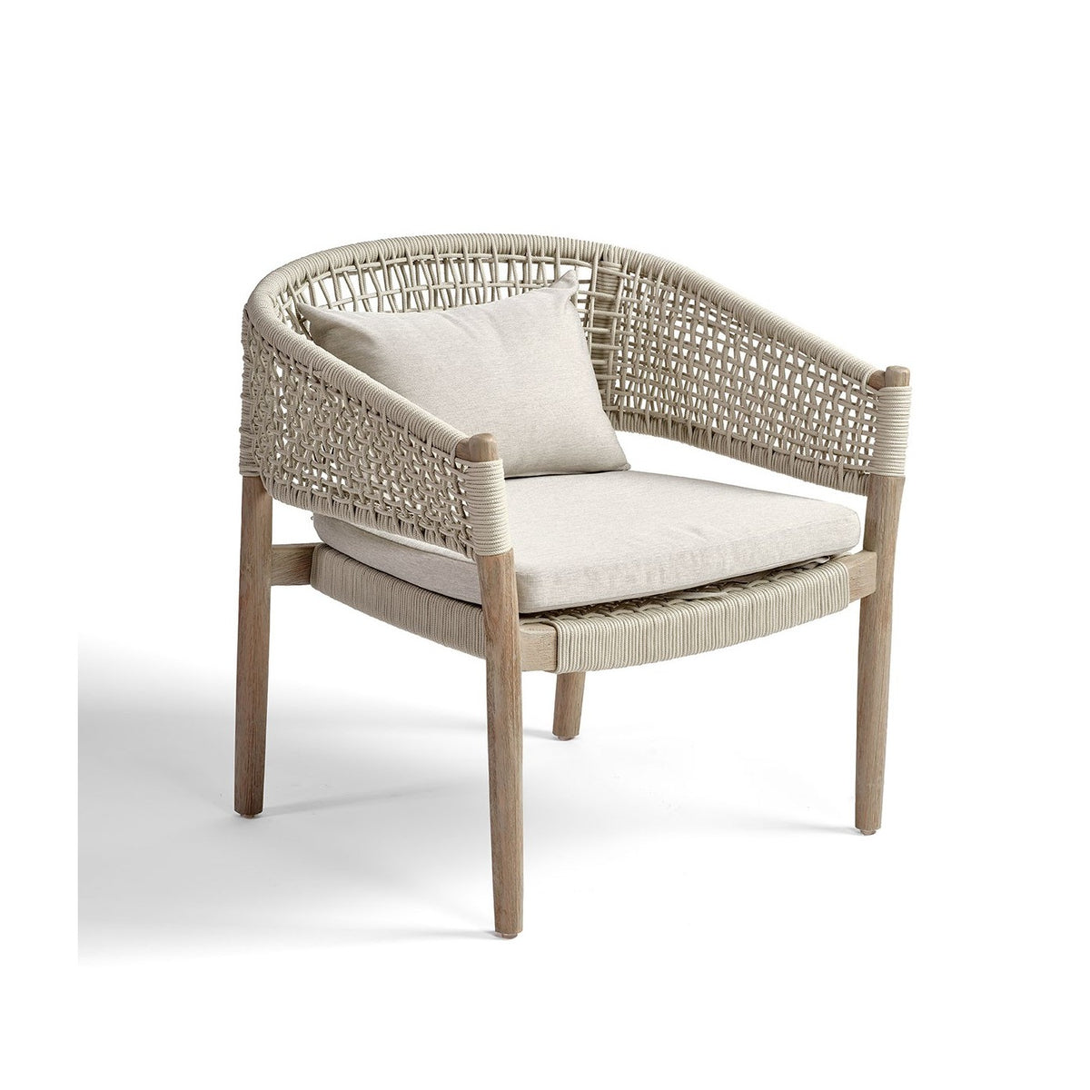 Sillón bajo de madera y cuerda blanco grisáceo Omiš