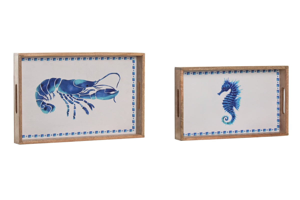 Set de 2 bandejas de mango lacado Caballito de mar