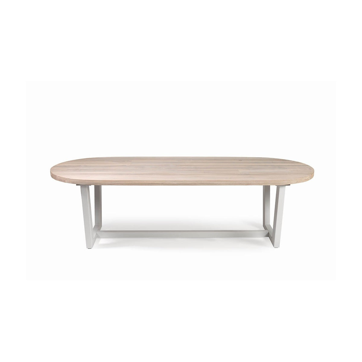 Mesa de comedor ovalada de teca y metal gris claro Óbidos