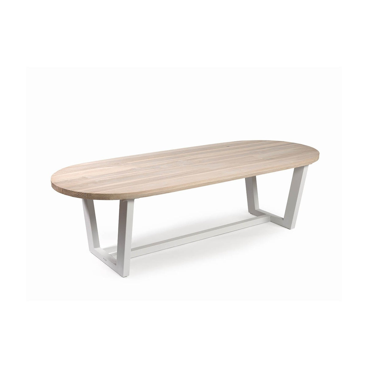 Mesa de comedor ovalada de teca y metal gris claro Óbidos
