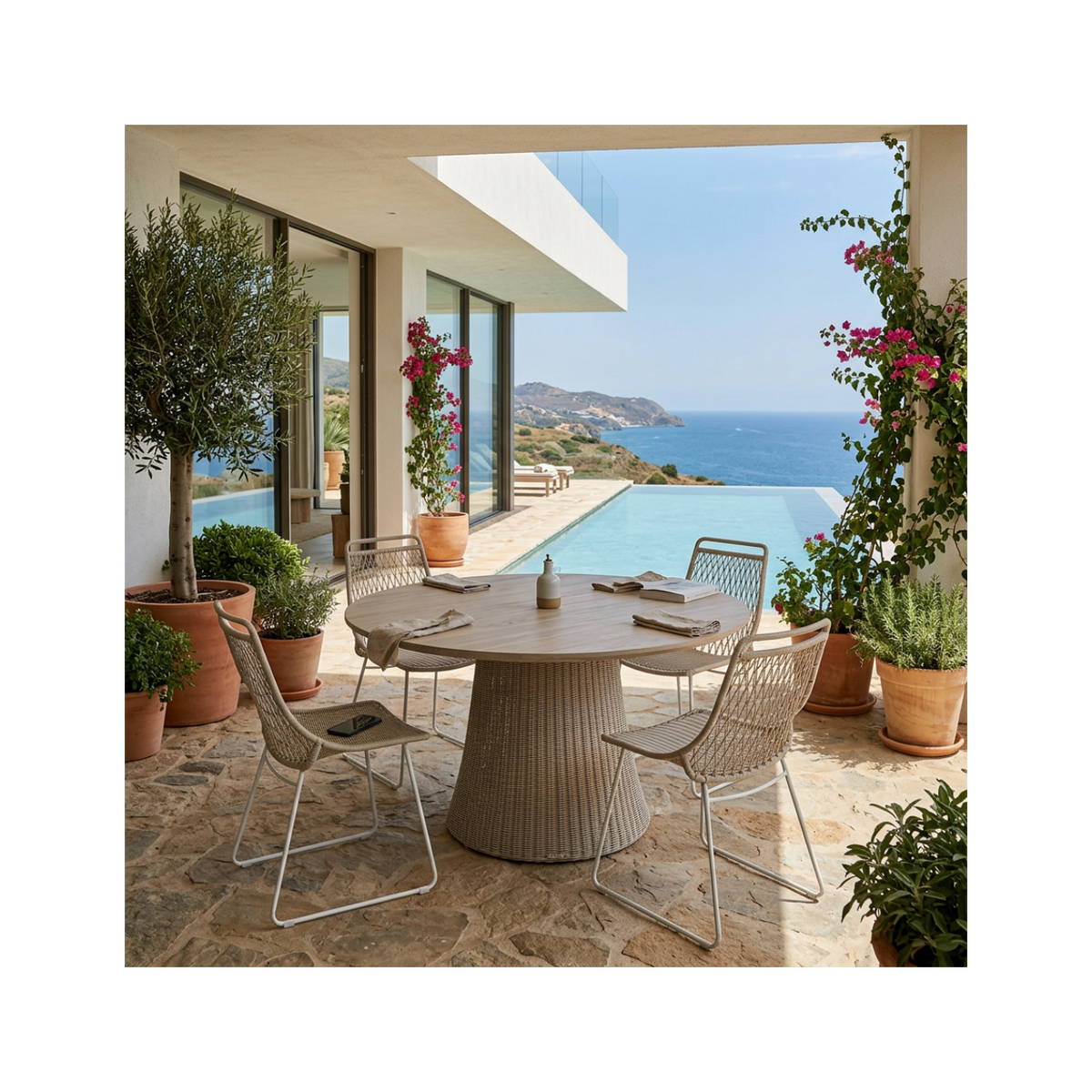 Silla de exterior de resina y metal gris piedra Sitia
