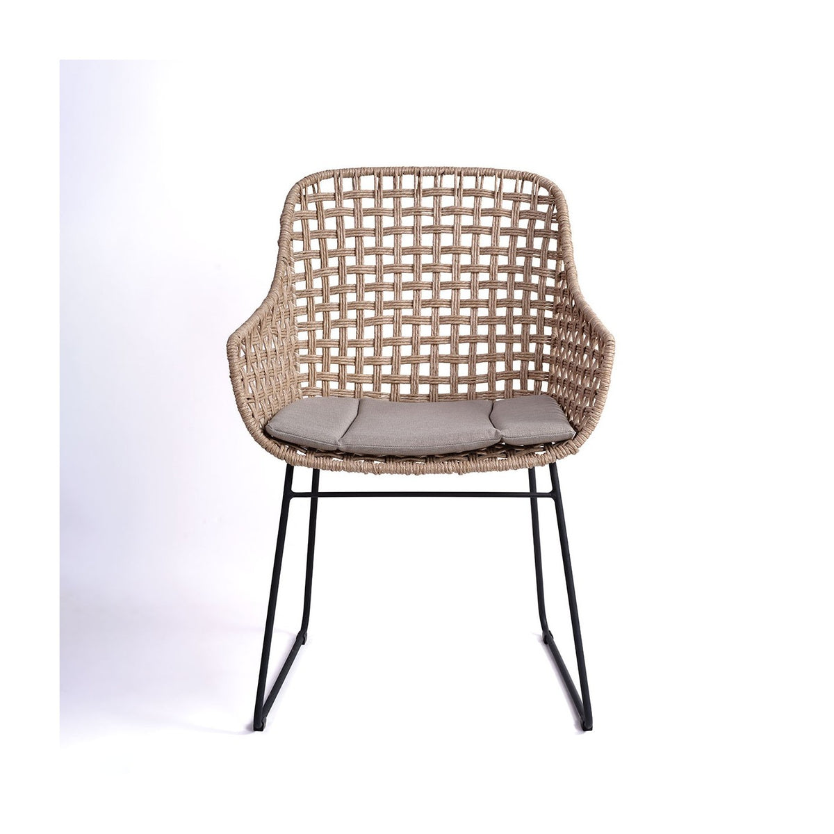 Sillón de comedor de exterior ratán y metal gris Astypalea