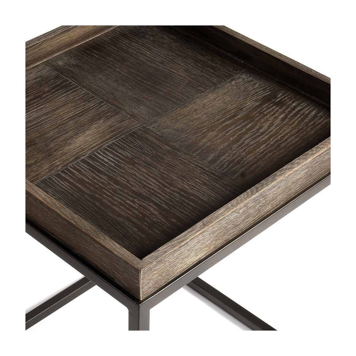 Mesa auxiliar de roble grisáceo y metal negro con borde Tomar