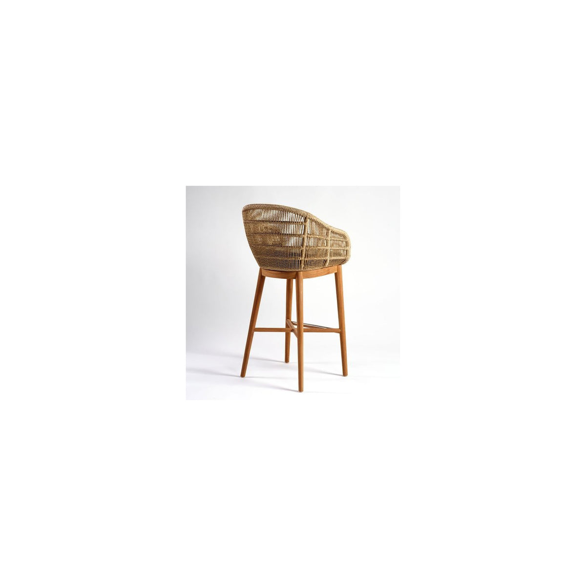 Taburete alto de cuerda beige y teca Folegandros