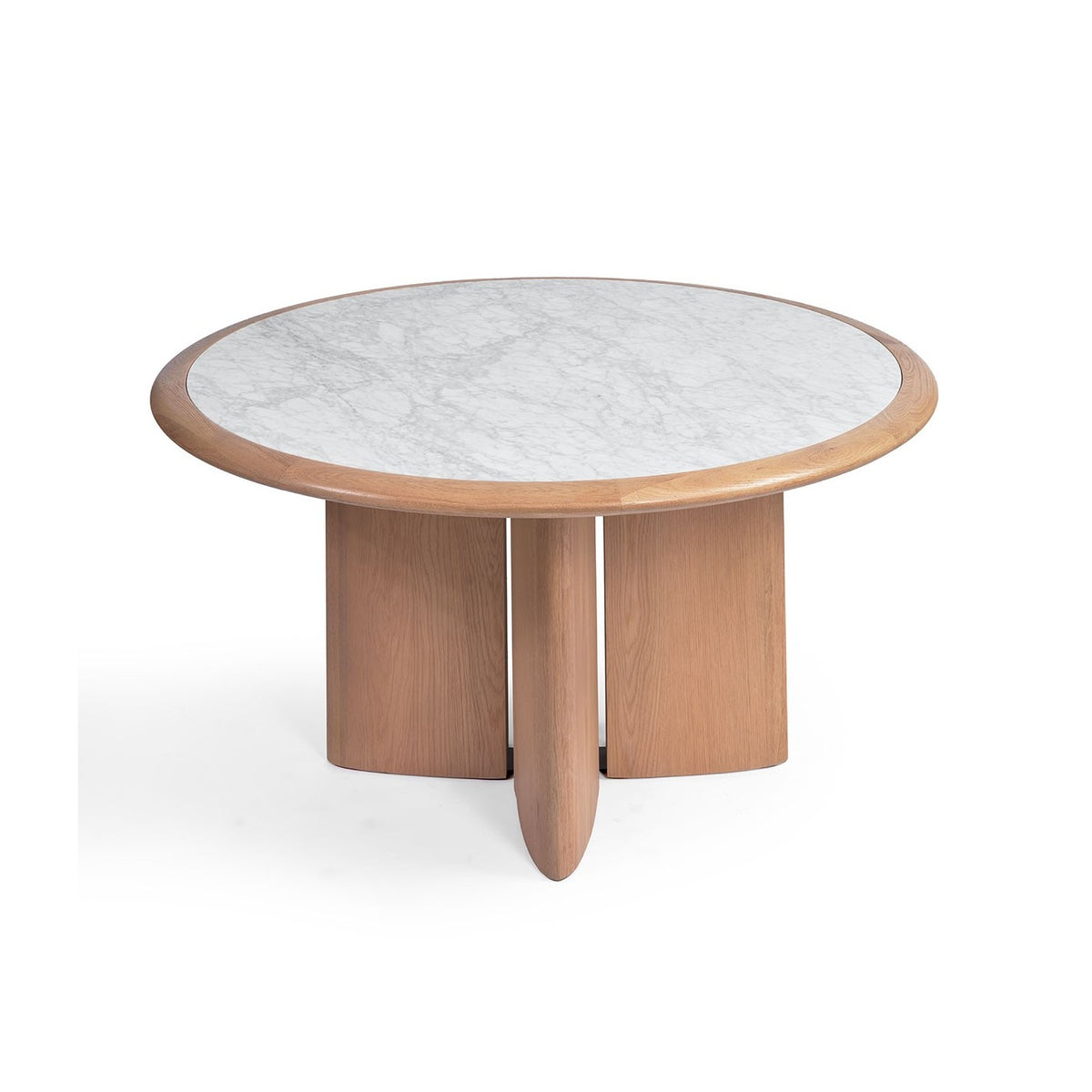 Mesa de comedor redonda de roble claro y mármol Mosta