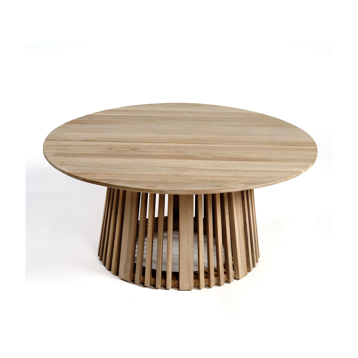 Mesa de centro redonda de teca con pie de palillería Amalfi