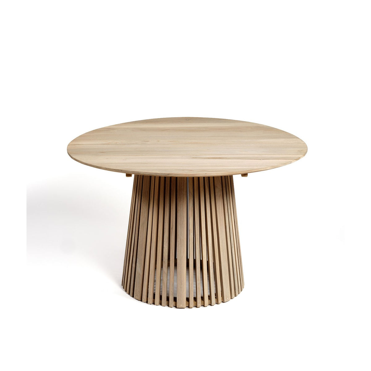 Mesa de comedor redonda de teca con pie de palillería Ravello