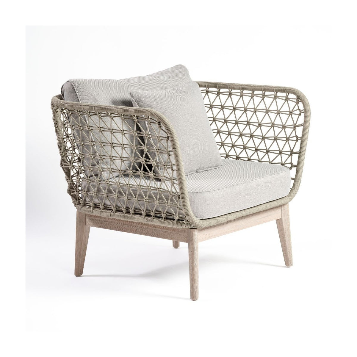 Sillón de exterior de eucalipto y cuerda blanco grisáceo Ithaca