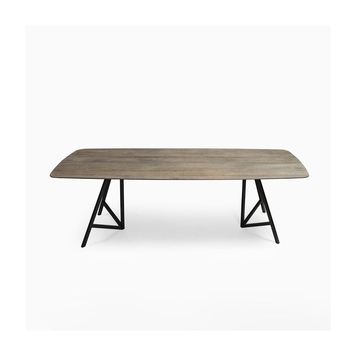 Mesa de comedor de roble grisáceo con patas geométricas Kasos