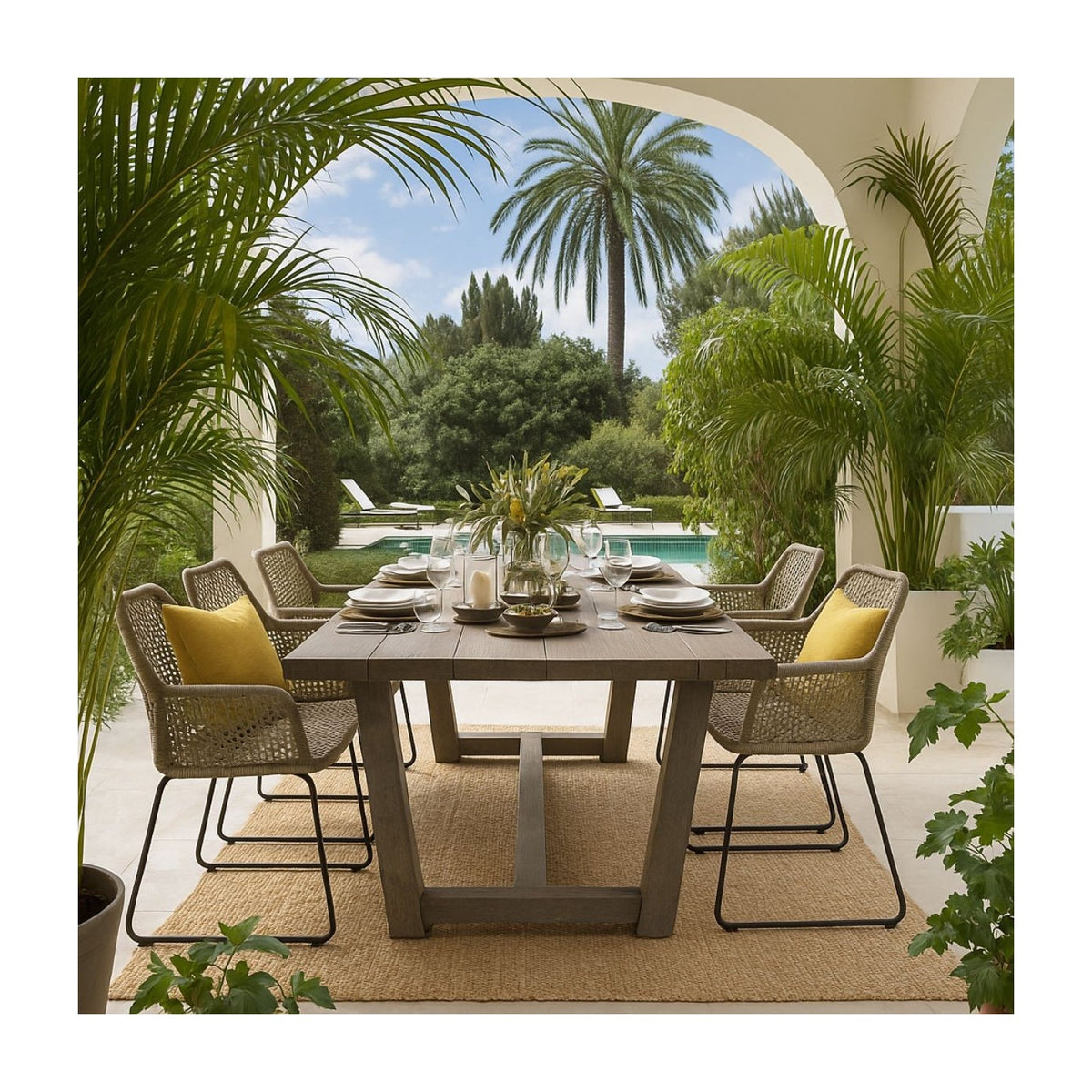 Sillón de comedor de exterior de cuerda cemento Serifos