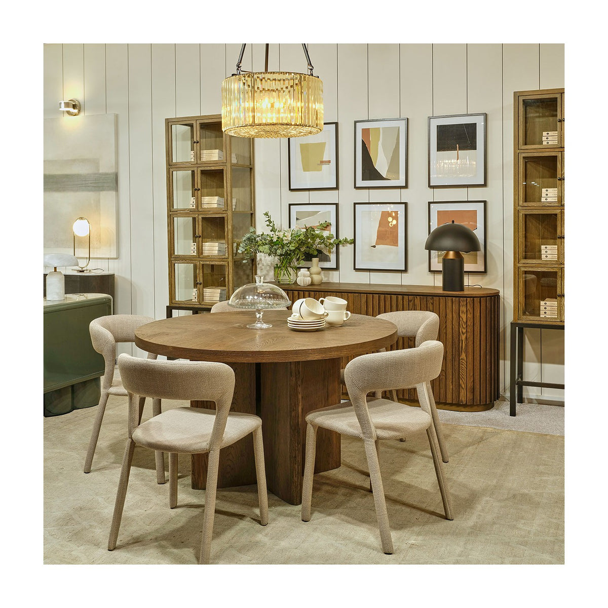 Mesa de comedor redonda de roble natural con pata central Siġġiewi