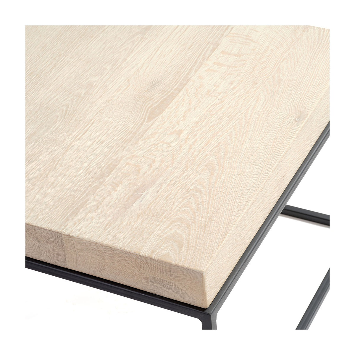 Mesa auxiliar cuadrada de roble blanqueado y metal Oia