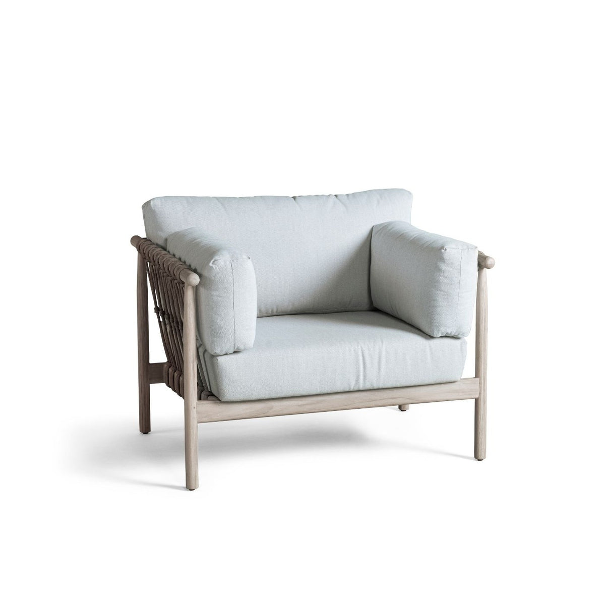 Sillón de exterior de cuerda camel y cojines lino gris Sikinos