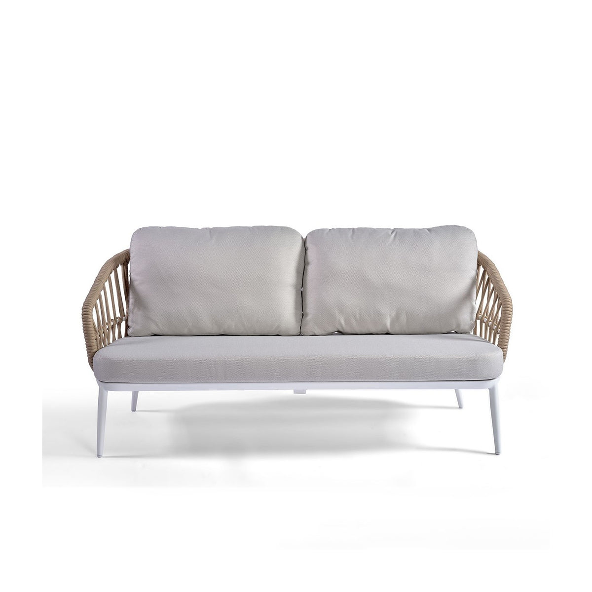 Sofá de exterior de aluminio blanco y cuerda Menton