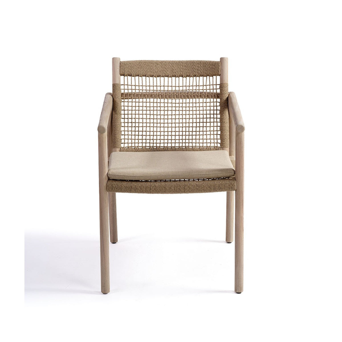 Sillón de comedor de teca envejecida y cuerda Pou des Lleó