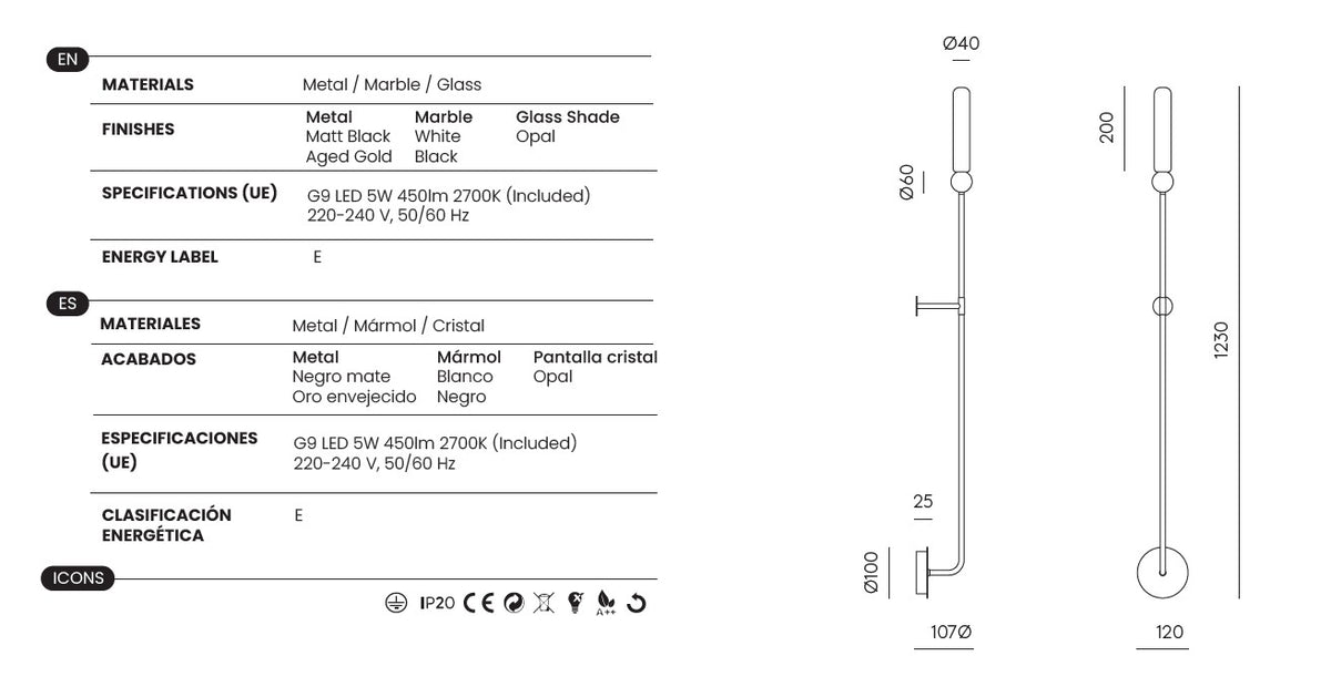 Aplique de Pared Delie L - A1224/L