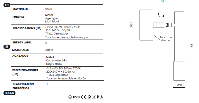 Aplique de Pared Ycro - A1297
