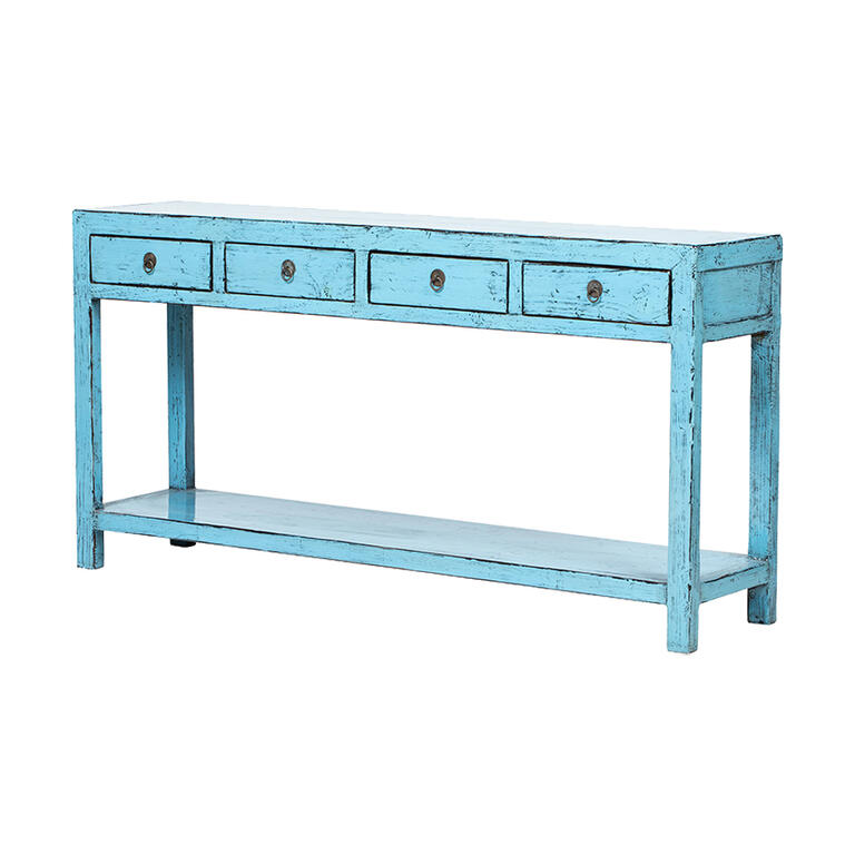 Consola azul de olmo con 4 cajones Somport