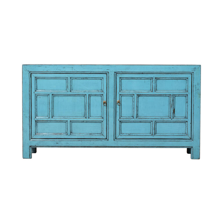 Cómoda azul de olmo con 2 puertas Castaño