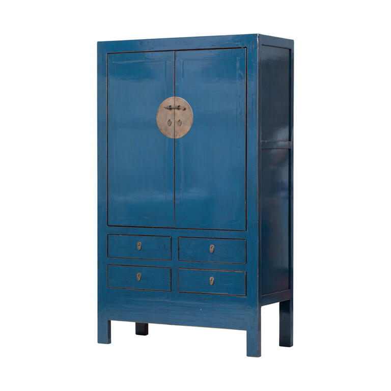 Armario azul de olmo con 2 puertas y 4 cajones Nalón