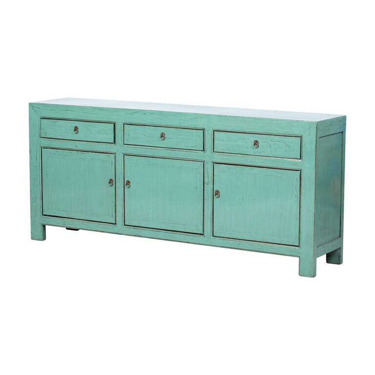 Cómoda verde de pino con 3 cajones y 3 puertas Mingshu