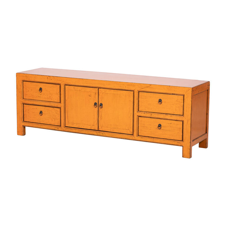 Piecero naranja de olmo con 4 cajones y 2 puertas Adormidera