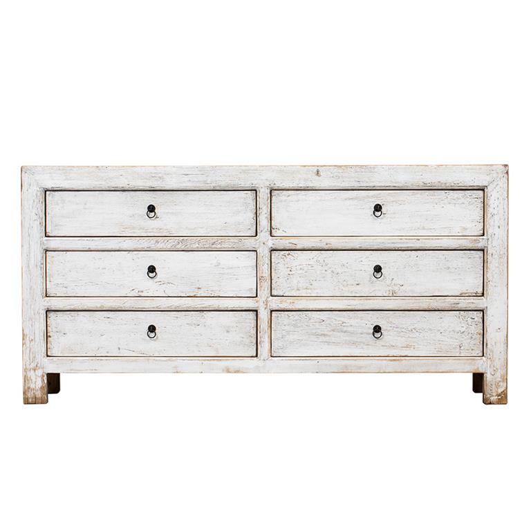Cómoda blanca de pino con 6 cajones Yunyan