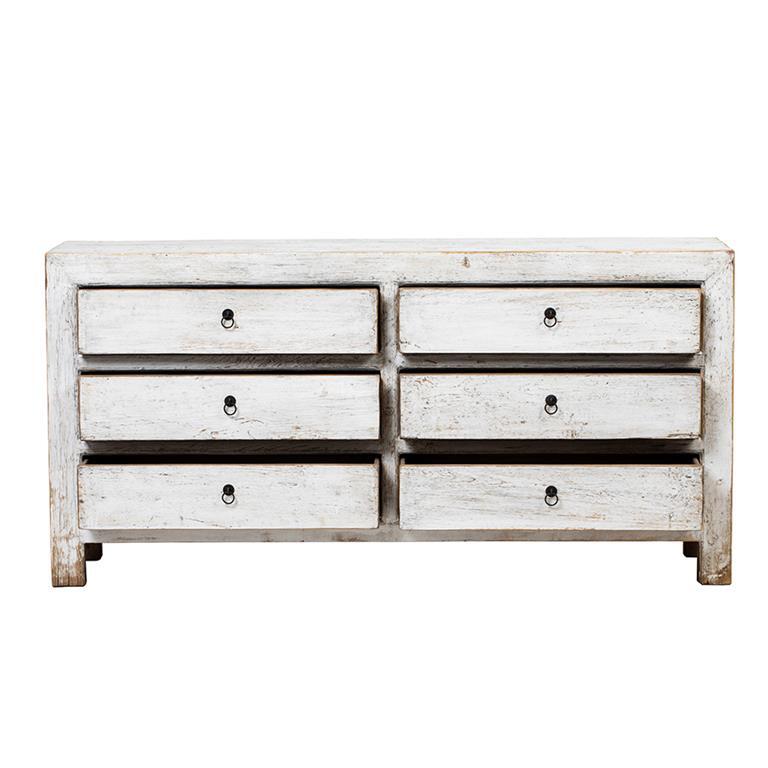 Cómoda blanca de pino con 6 cajones Yunyan