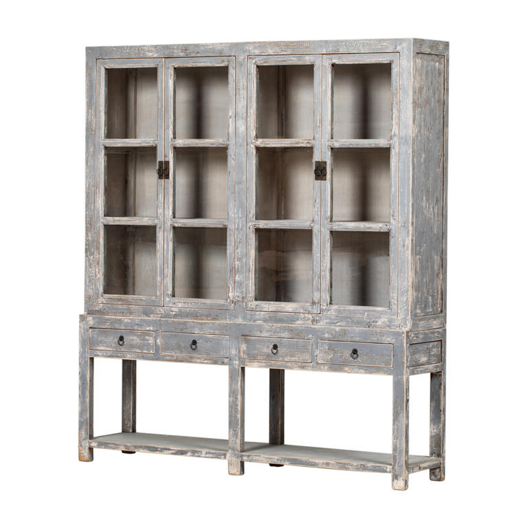 Vitrina gris de pino con 4 puertas y 4 cajones Leza