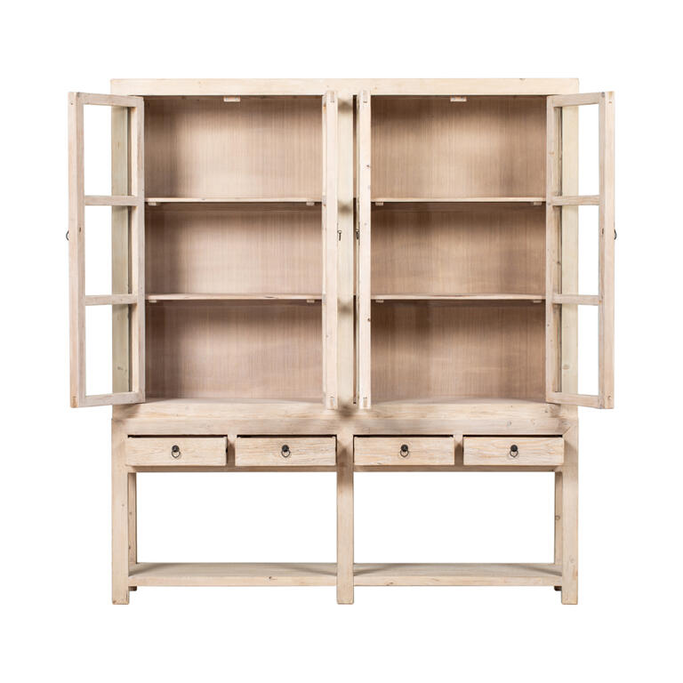 Vitrina natural de pino con 4 puertas y 4 cajones Valderaduey