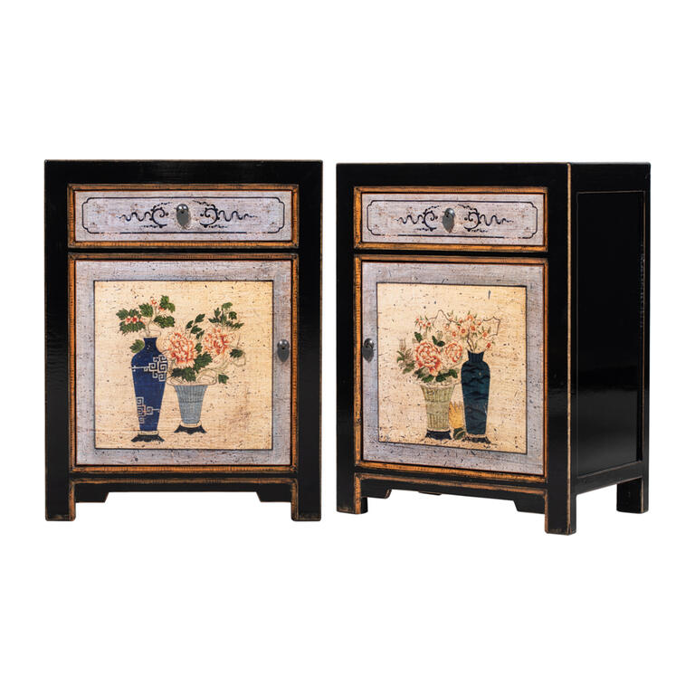 Pareja de cómodas multicolor de pino con 1 cajón y 1 puerta Ansong